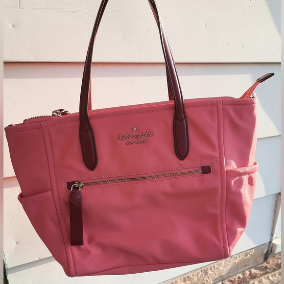 kate spade Handbags - Kate Spade NY Chelsea Medium Top Zip Satchel Crossbody Nylon Deep Dahli Pink❤EUC